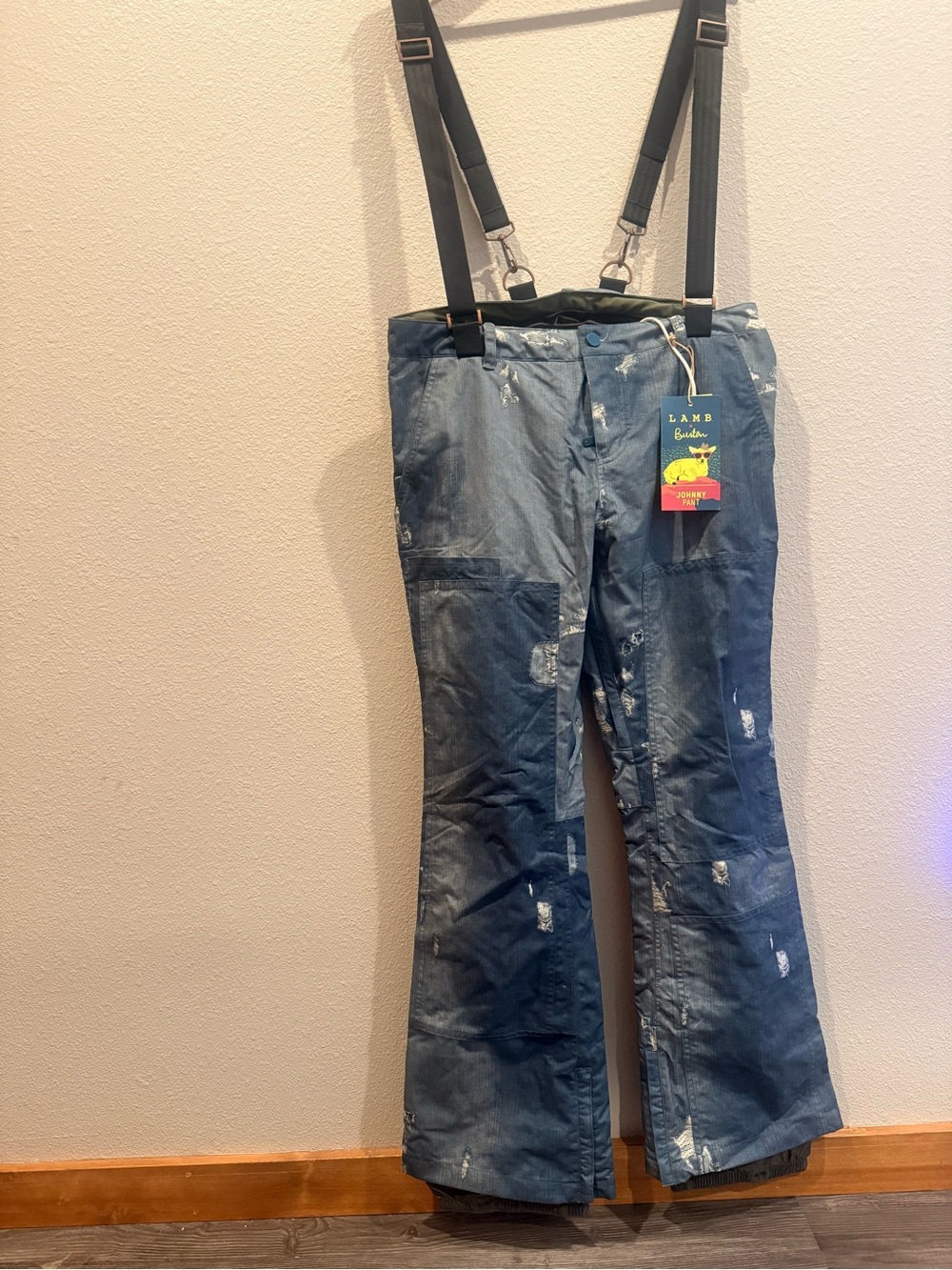 RARE** L.A.M.B. x Burton Size Large Distressed "denim" Johnny pants bumflap NWT